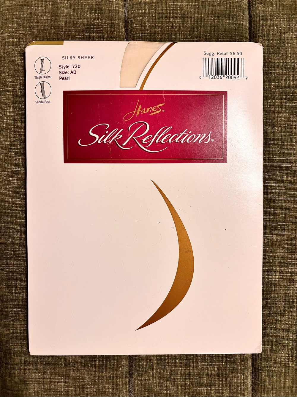 NOS Vintage Hanes Silk Reflections Pearl White Silky Sheer Thigh Highs, Size AB